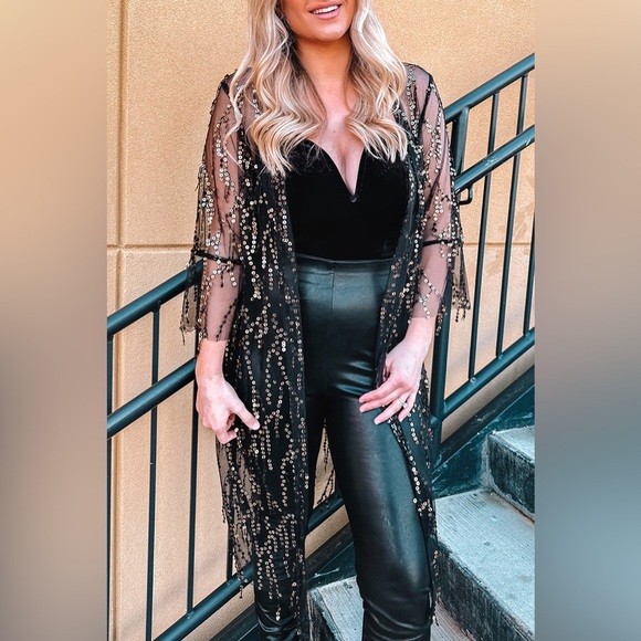 Sequin Open Front Sheer Cardigan - Picture 3 of 8